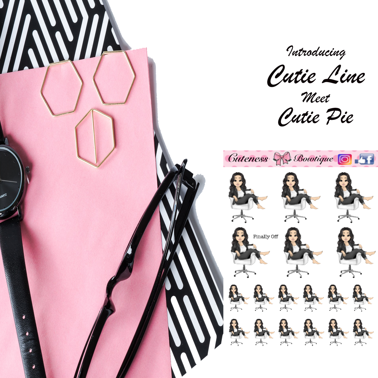 The Cutie Line Icon Sticker Sheet | Cuteness Planner Stickers for Agendas, Planners, Notebooks, Dividers | FINALLY OFF