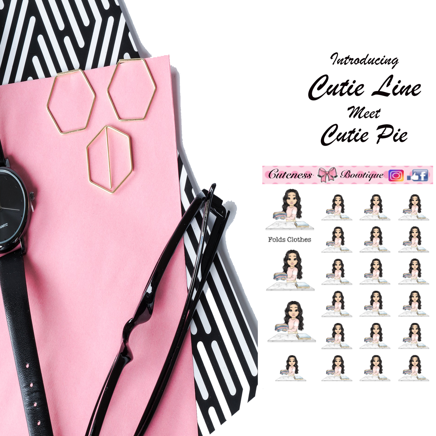 The Cutie Line Icon Sticker Sheet | Cuteness Planner Stickers for Agendas, Planners, Notebooks, Dividers | FOLDS CLOTHES