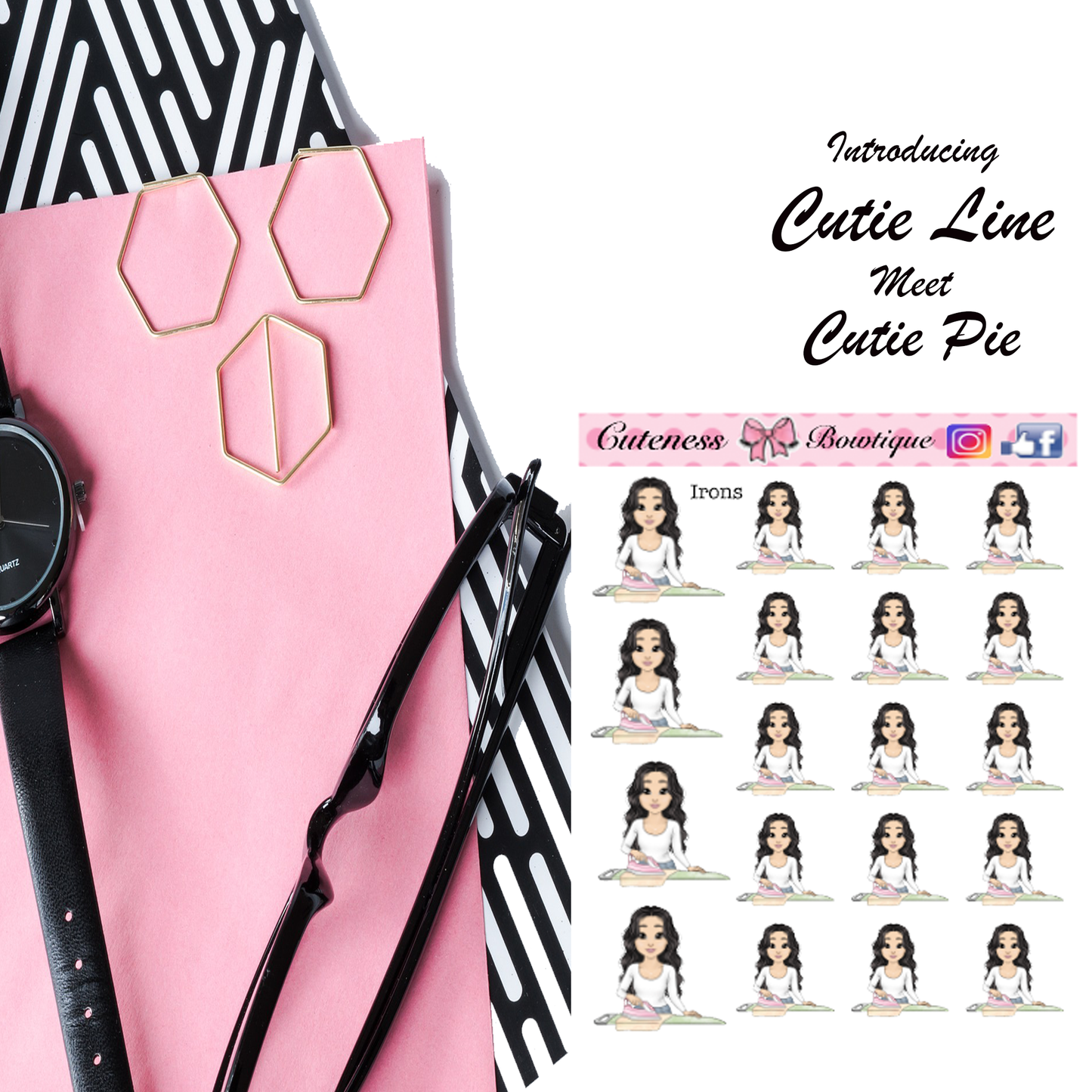 The Cutie Line Icon Sticker Sheet | Cuteness Planner Stickers for Agendas, Planners, Notebooks, Dividers | IRONS