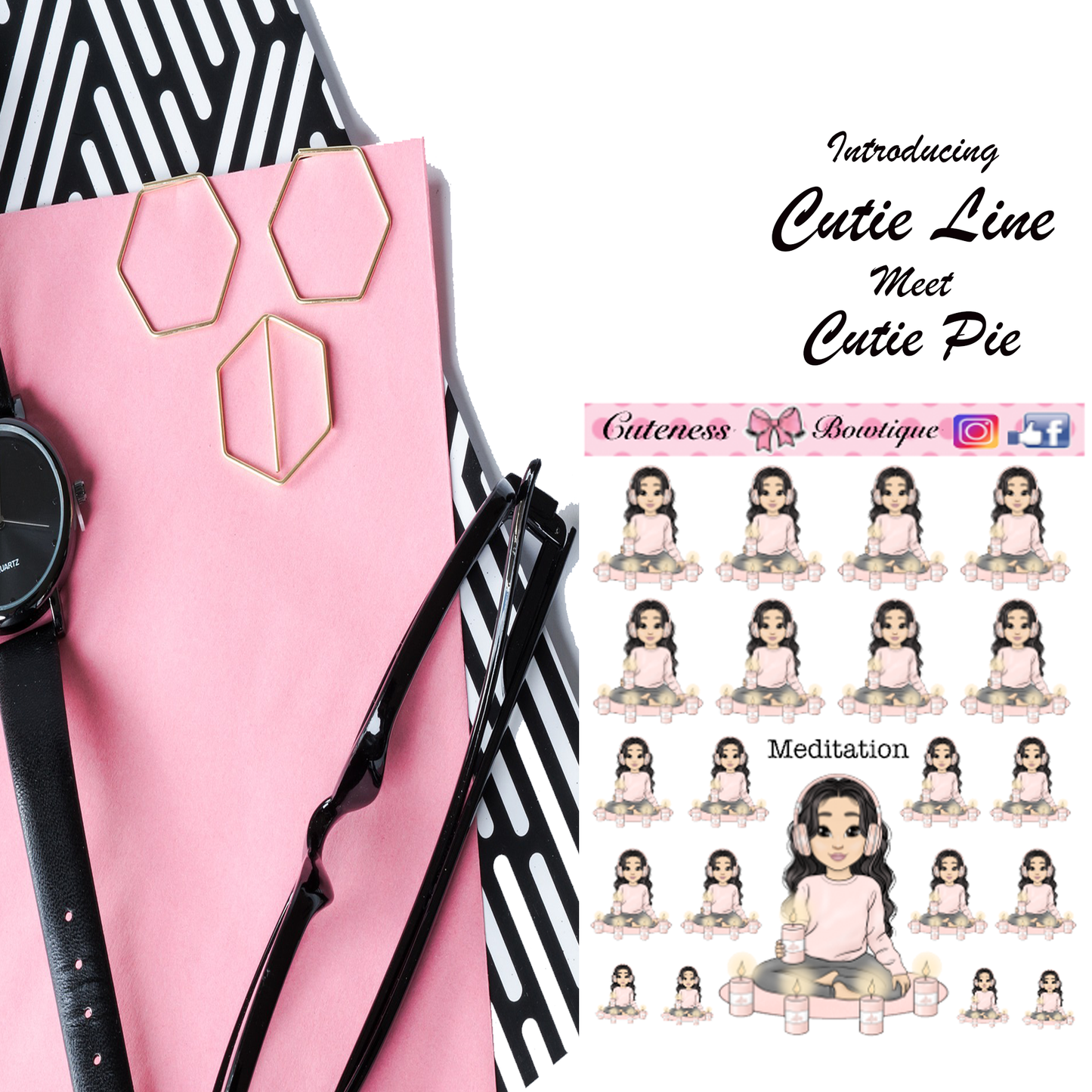 The Cutie Line Icon Sticker Sheet | Cuteness Planner Stickers for Agendas, Planners, Notebooks, Dividers | MEDITATION