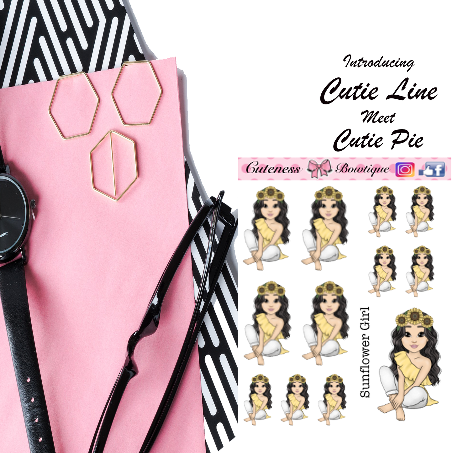 The Cutie Line Icon Sticker Sheet | Cuteness Planner Stickers for Agendas, Planners, Notebooks, Dividers | SUNFLOWER GIRL