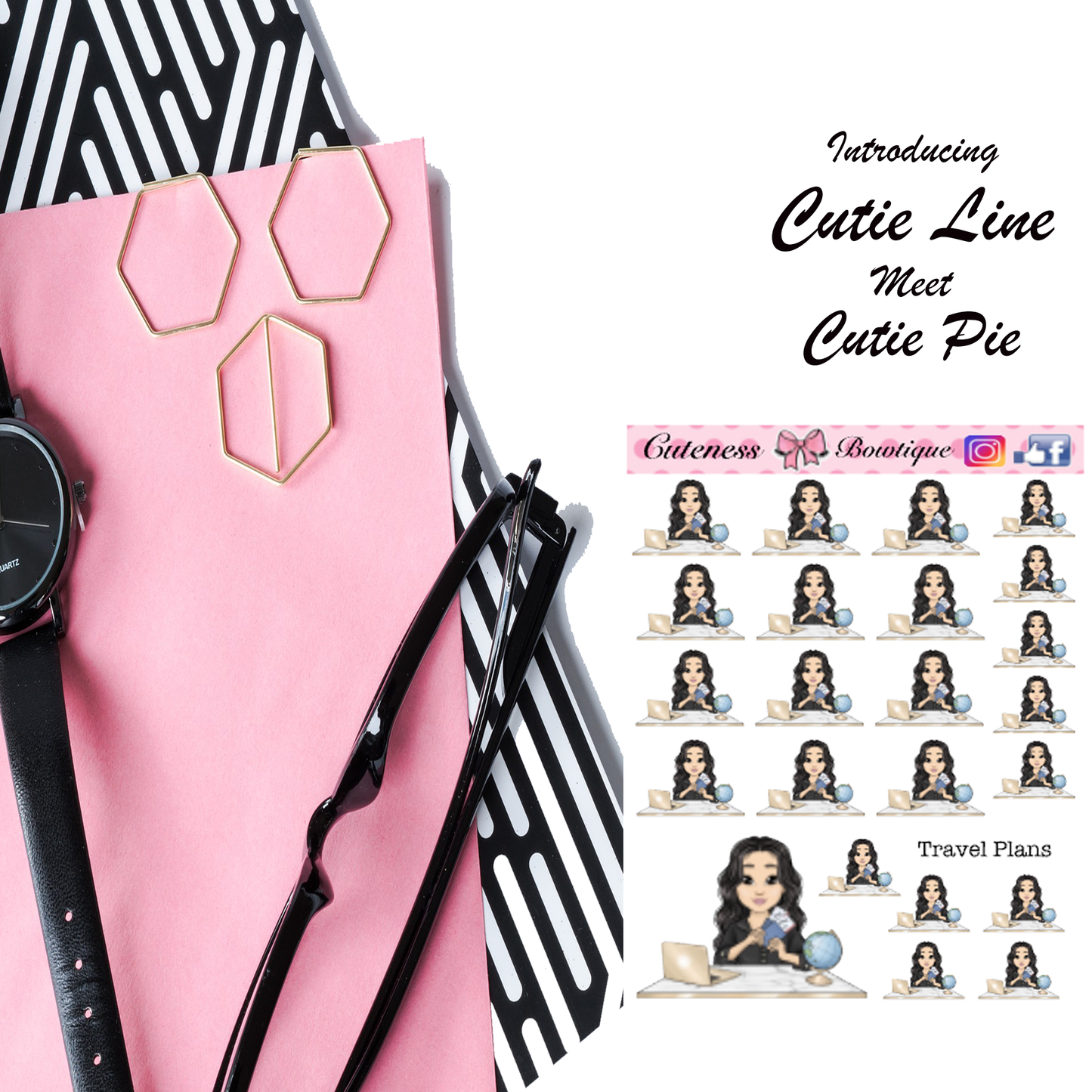 The Cutie Line Icon Sticker Sheet | Cuteness Planner Stickers for Agendas, Planners, Notebooks, Dividers | TRAVEL PLANS