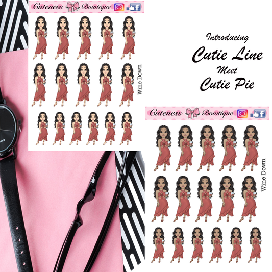 The Cutie Line Icon Sticker Sheet | Cuteness Planner Stickers for Agendas, Planners, Notebooks, Dividers | WINE DOWN