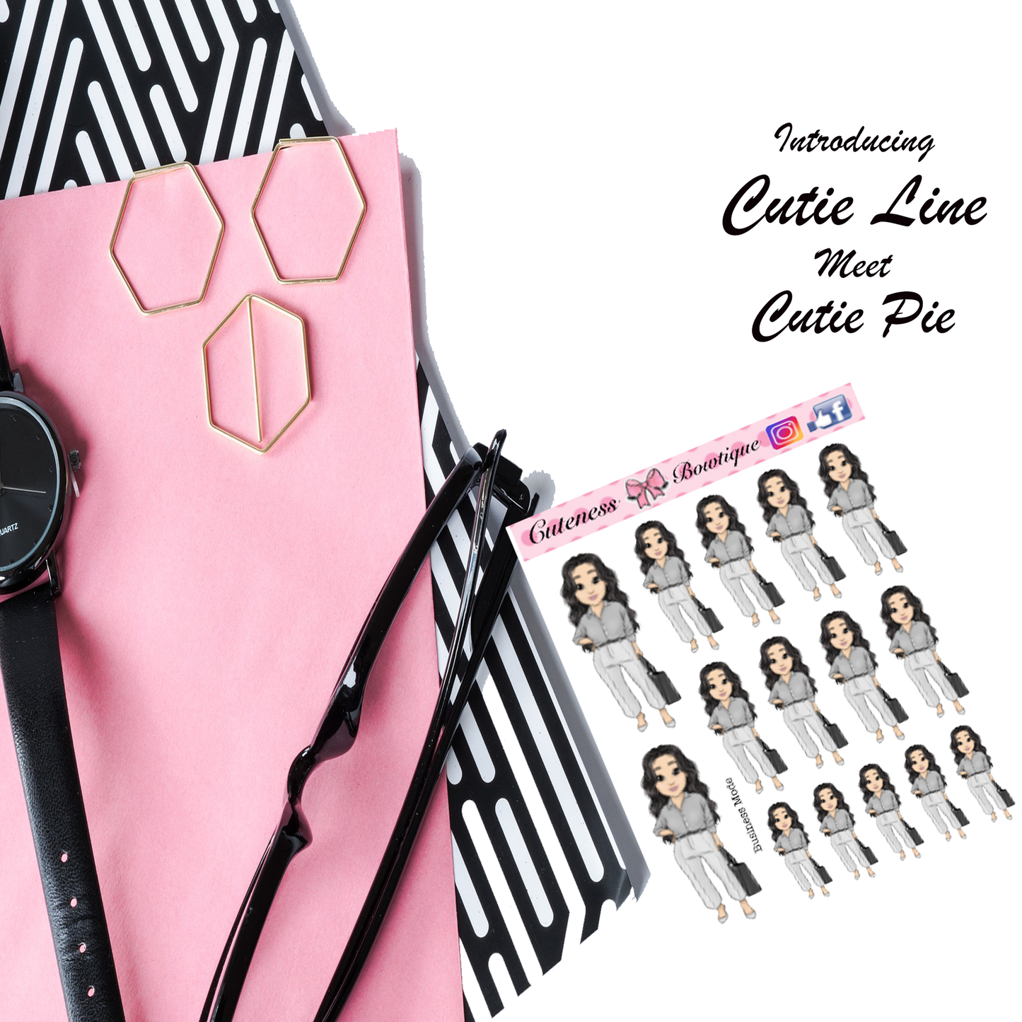 The Cutie Line Icon Sticker Sheet | Cuteness Planner Stickers for Agendas, Planners, Notebooks, Dividers | BUSINESS MODE