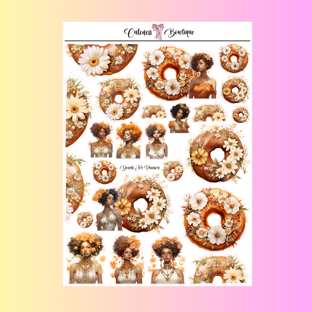The Cuteness Journaling  Sticker Sheet | Cuteness Planner Stickers for Agendas, Planners, Notebooks, Dividers | DONUTS FOR PLANNERS