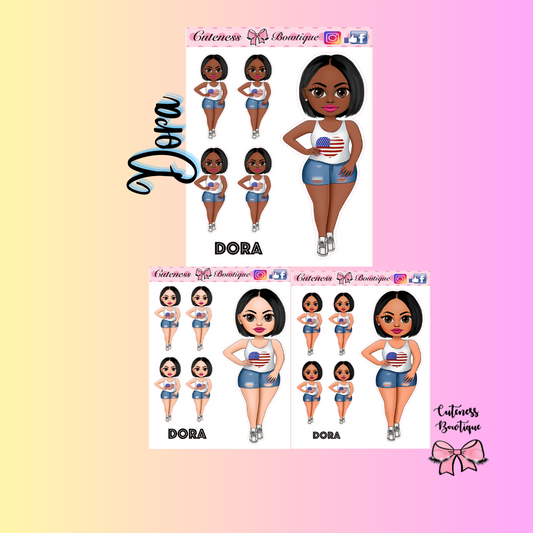 The Cuteness Bow peeps Mini Doll Collection Sticker Sheet | Cuteness Planner Stickers for Agendas, Planners, Notebooks, Dividers | DORA