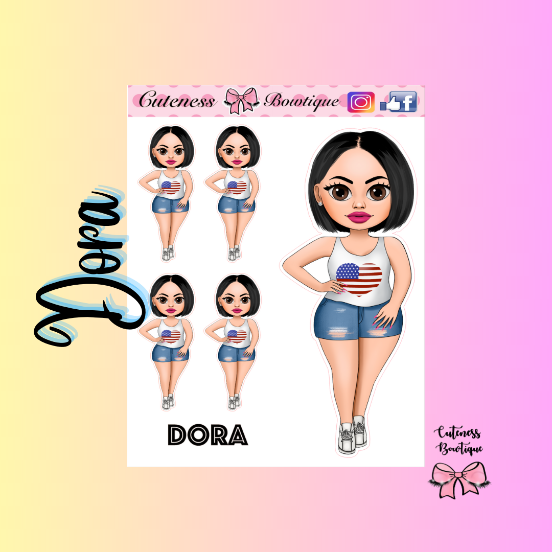 The Cuteness Bow peeps Mini Doll Collection Sticker Sheet | Cuteness Planner Stickers for Agendas, Planners, Notebooks, Dividers | DORA