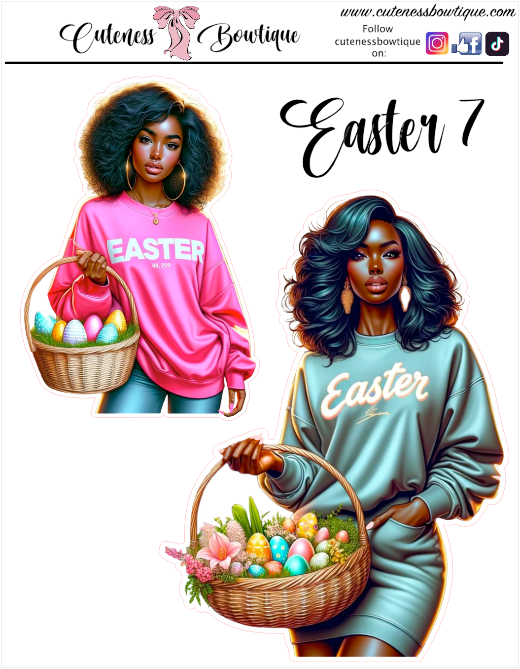 The Cuteness Doll Collection Sticker Sheet | Cuteness Planner Stickers for Agendas, Planners, Notebooks, Dividers | COLOR ME EASTER