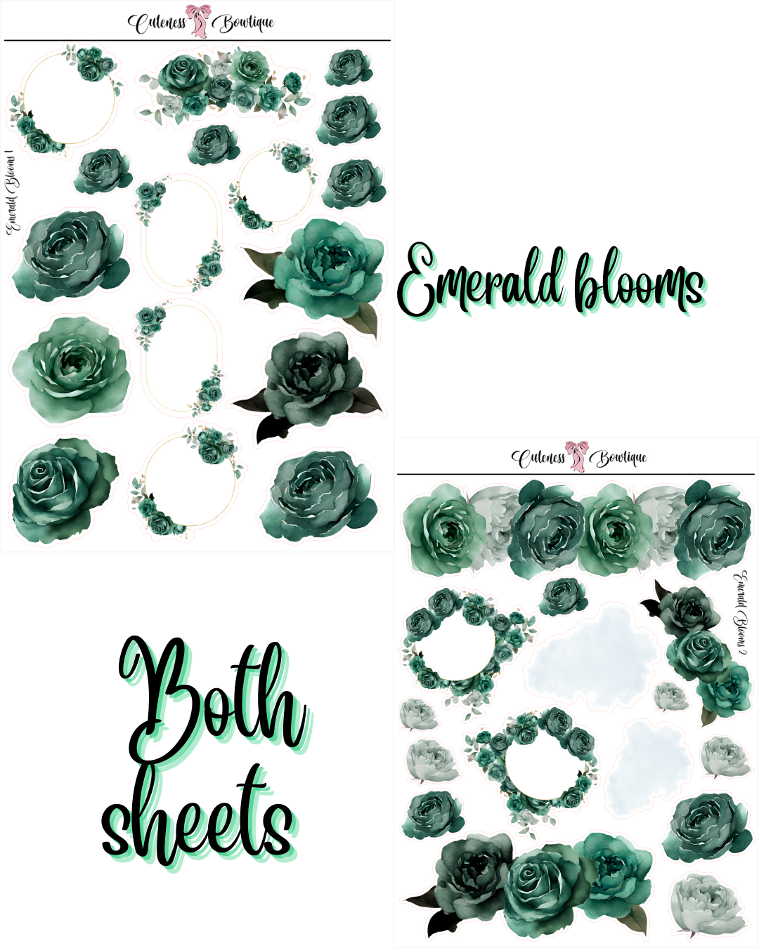 The Deco Elements Collection Sticker Sheet | Cuteness Planner Stickers for Agendas, Planners, Notebooks, Dividers | EMERALD BLOOMS DECOO
