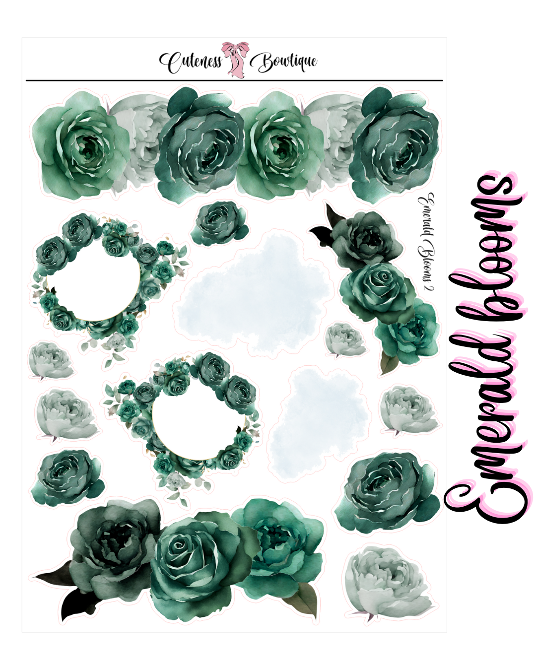 The Deco Elements Collection Sticker Sheet | Cuteness Planner Stickers for Agendas, Planners, Notebooks, Dividers | EMERALD BLOOMS DECOO