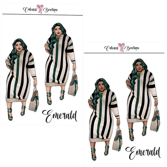 The CUSTOM Cuteness Doll Collection Sticker Sheet | Cuteness Planner Stickers for Agendas, Planners, Notebooks, Dividers | EMERALD