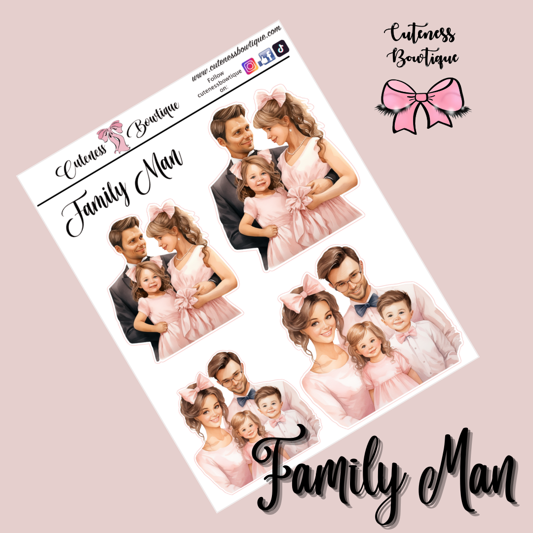 The Cuteness Doll Collection Sticker Sheet | Cuteness Planner Stickers for Agendas, Planners, Notebooks, Dividers | FAMILY MAN