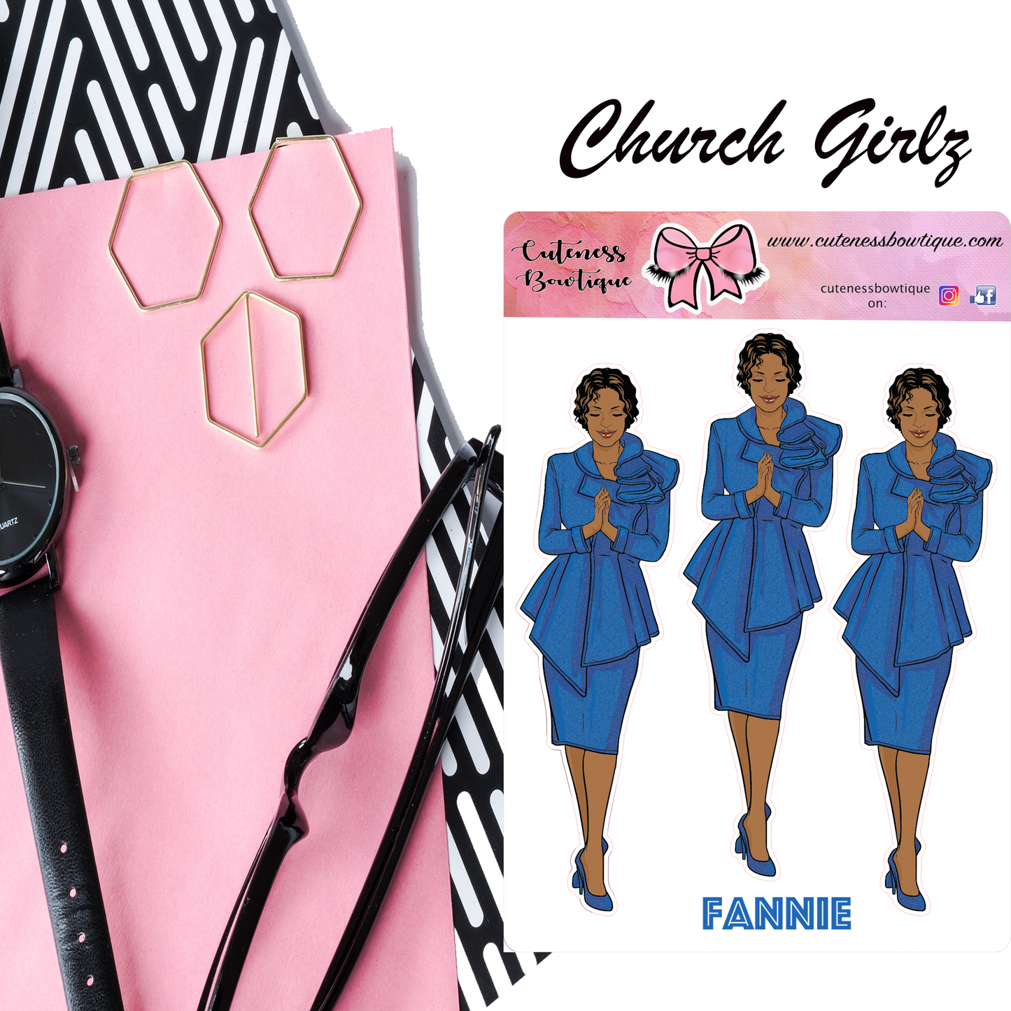 The CHURCH GIRLZ Collection Sticker Sheet | Cuteness Planner Stickers for Agendas, Planners, Notebooks, Dividers | JENNIFER EMERALD ELIZABETH FELECIA FANNIE