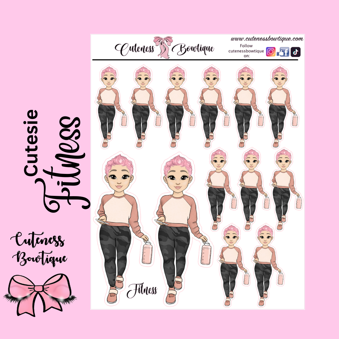 The Cutie Line Icon Sticker Sheet | Cuteness Planner Stickers for Agendas, Planners, Notebooks, Dividers | CUTESIE FITNESS