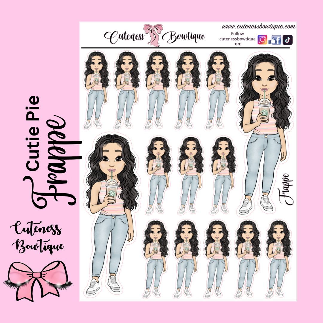 The Cutie Line Icon Sticker Sheet | Cuteness Planner Stickers for Agendas, Planners, Notebooks, Dividers | CUTIE PIE FRAPPE