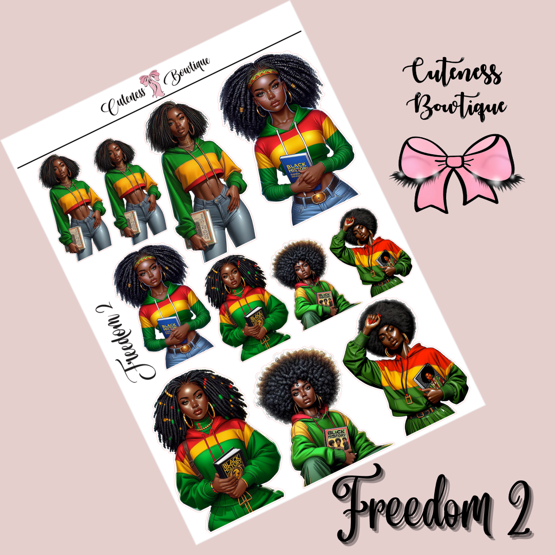 The Cuteness Doll Collection Sticker Sheet | Cuteness Planner Stickers for Agendas, Planners, Notebooks, Dividers | FREEDOM