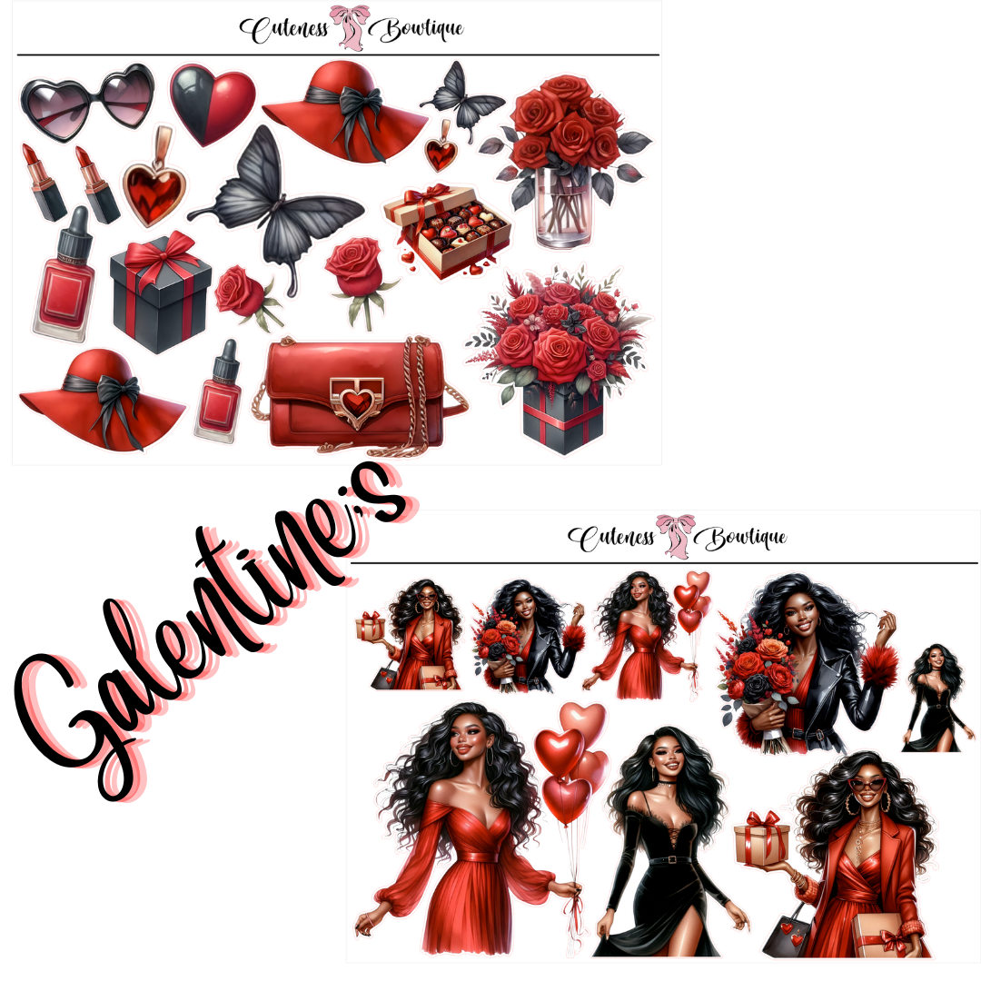 The Cuteness Doll Collection Sticker Sheet | Cuteness Planner Stickers for Agendas, Planners, Notebooks, Dividers | GALENTINE'S