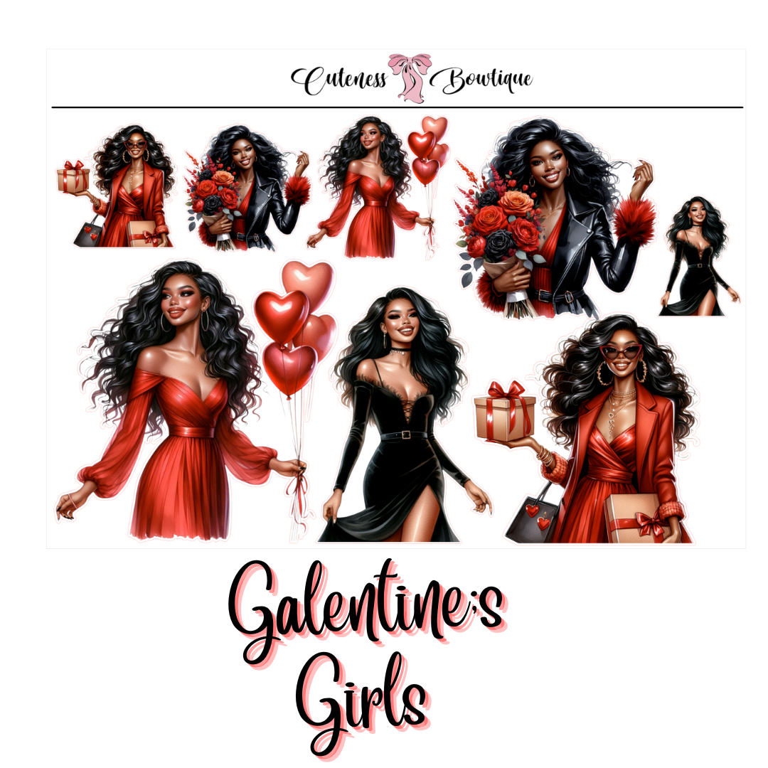 The Cuteness Doll Collection Sticker Sheet | Cuteness Planner Stickers for Agendas, Planners, Notebooks, Dividers | GALENTINE'S