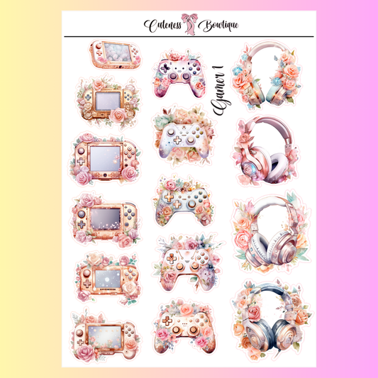 The Cuteness Journaling Sticker Sheet | Cuteness Planner Stickers for Agendas, Planners, Notebooks, Dividers | GAMER