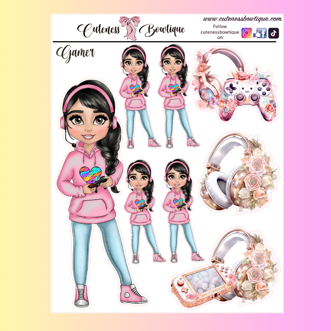 The Cuteness Journaling Sticker Sheet | Cuteness Planner Stickers for Agendas, Planners, Notebooks, Dividers | GAMER