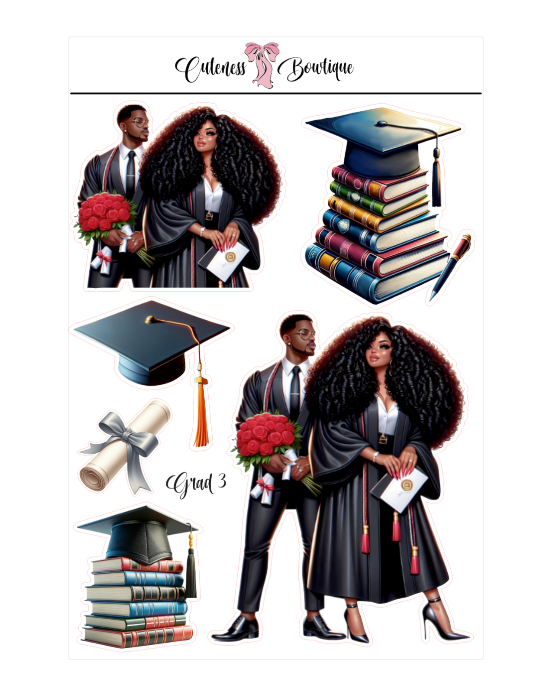 The Cuteness Doll Collection Sticker Sheet | Cuteness Planner Stickers for Agendas, Planners, Notebooks, Dividers | GRAD