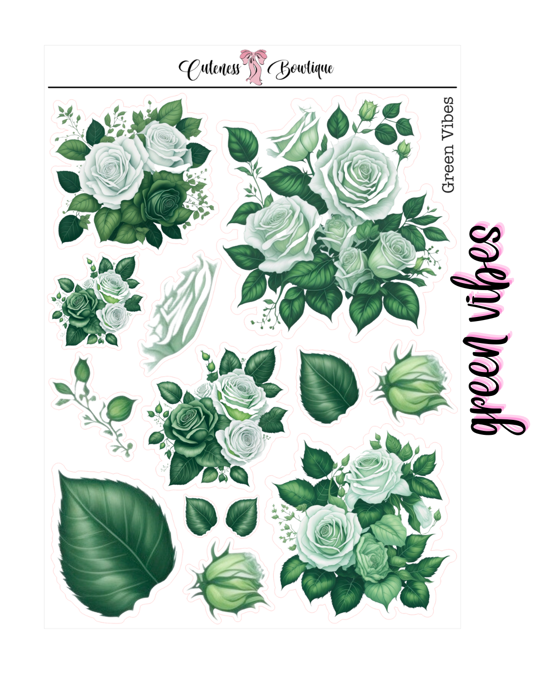 The Deco Elements Collection Sticker Sheet | Cuteness Planner Stickers for Agendas, Planners, Notebooks, Dividers | EMERALD BLOOMS DECOO