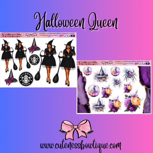 The Cuteness Doll Collection Sticker Sheet | Cuteness Planner Stickers for Agendas, Planners, Notebooks, Dividers | HALLOWEEN QUEEN