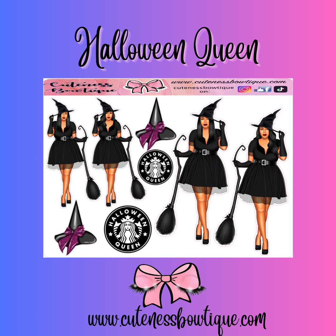 The Cuteness Doll Collection Sticker Sheet | Cuteness Planner Stickers for Agendas, Planners, Notebooks, Dividers | HALLOWEEN QUEEN