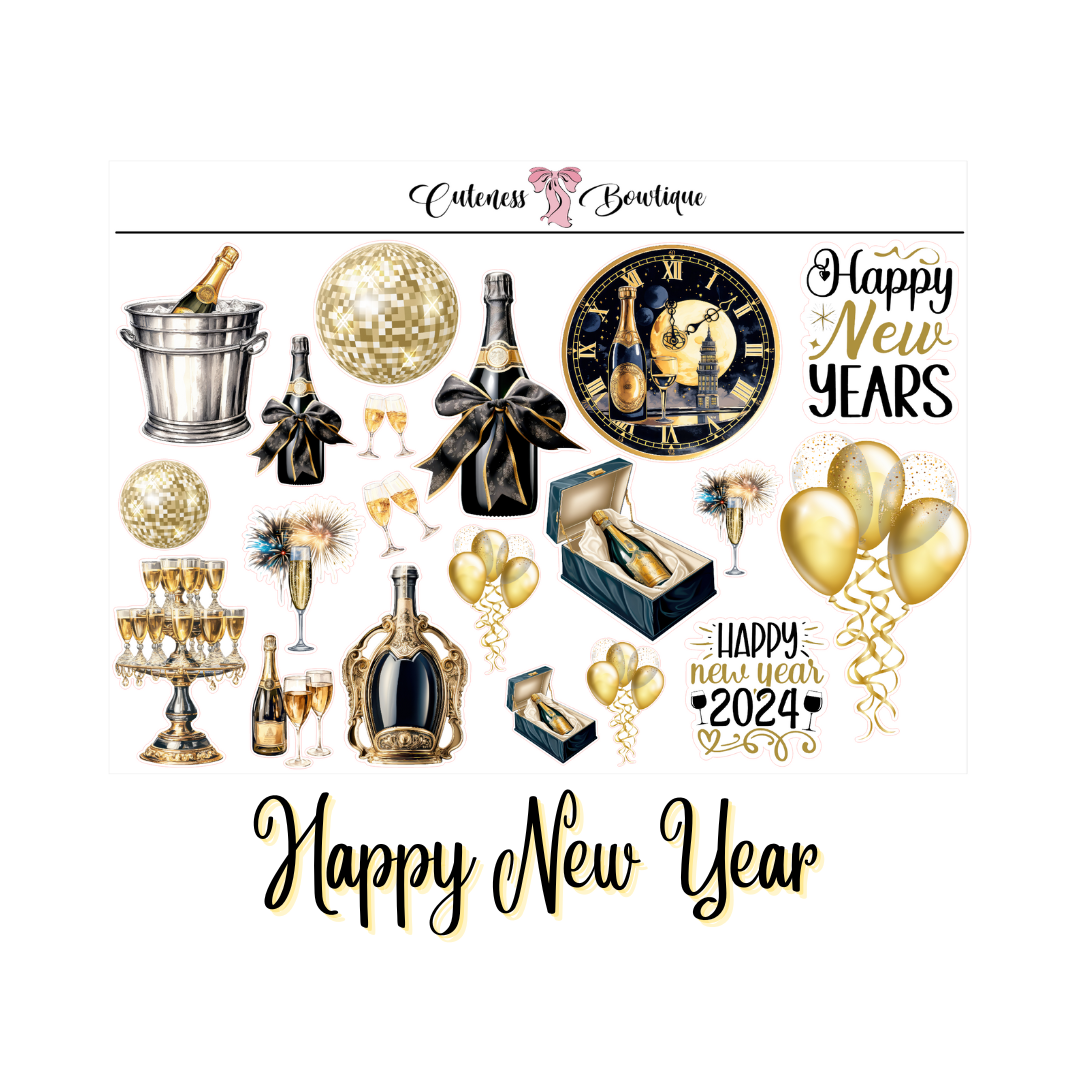 The Cuteness Journaling  Sticker Sheet | Cuteness Planner Stickers for Agendas, Planners, Notebooks, Dividers | HAPPY NEW YEAR