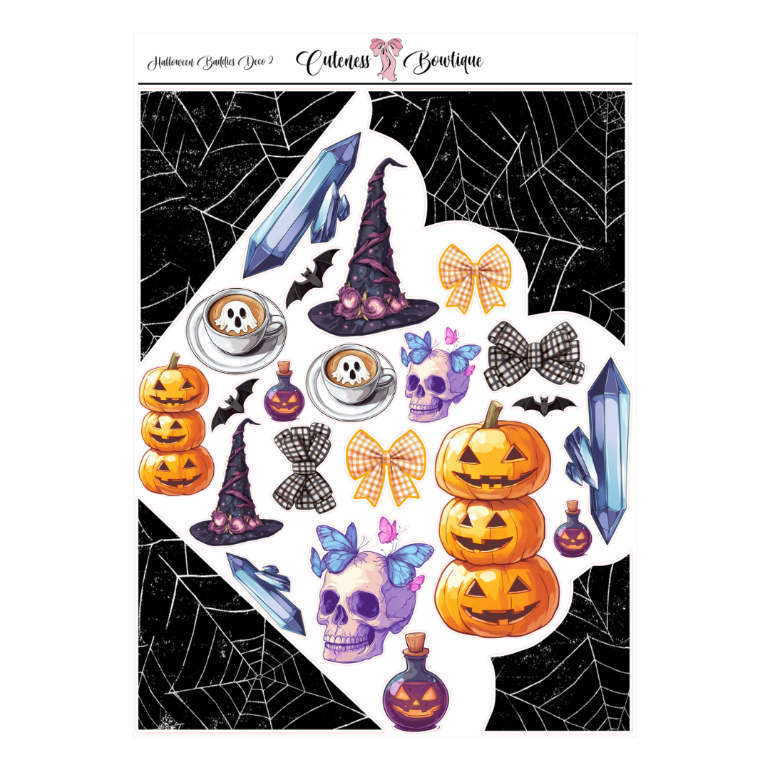 The Cuteness Journaling Sticker Sheet | Cuteness Planner Stickers for Agendas, Planners, Notebooks, Dividers | HALLOWEEN BADDIES DECO