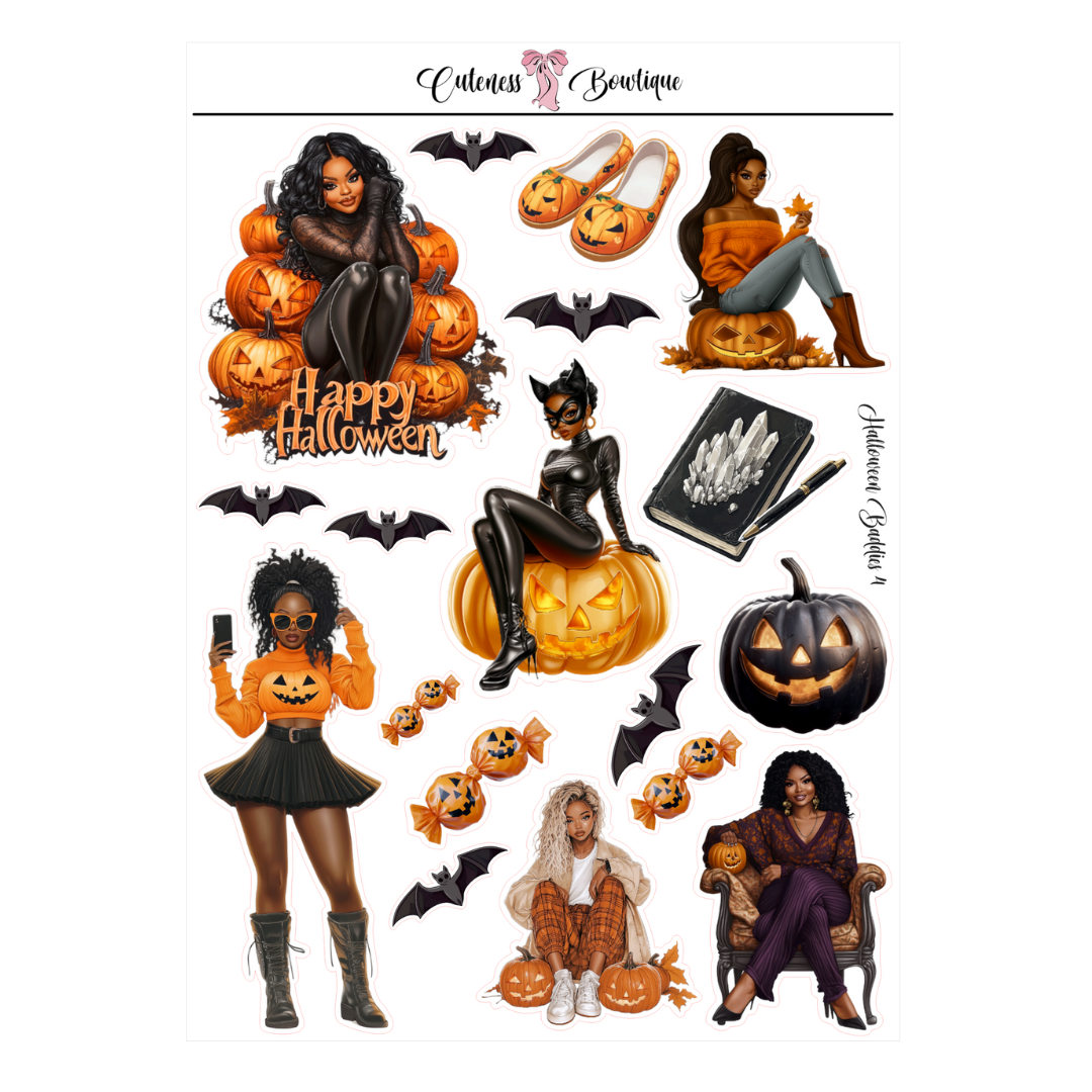 The Cuteness Journaling Sticker Sheet | Cuteness Planner Stickers for Agendas, Planners, Notebooks, Dividers | HALLOWEEN BADDIES