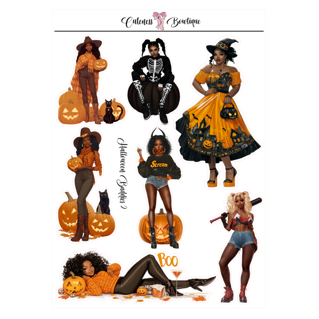 The Cuteness Journaling Sticker Sheet | Cuteness Planner Stickers for Agendas, Planners, Notebooks, Dividers | HALLOWEEN BADDIES