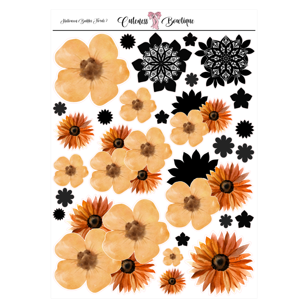 The Cuteness Journaling Sticker Sheet | Cuteness Planner Stickers for Agendas, Planners, Notebooks, Dividers | HALLOWEEN BADDIES FLORALS