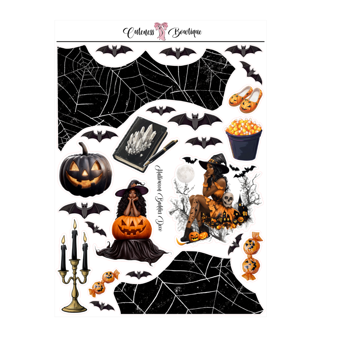 The Cuteness Journaling Sticker Sheet | Cuteness Planner Stickers for Agendas, Planners, Notebooks, Dividers | HALLOWEEN BADDIES DECO