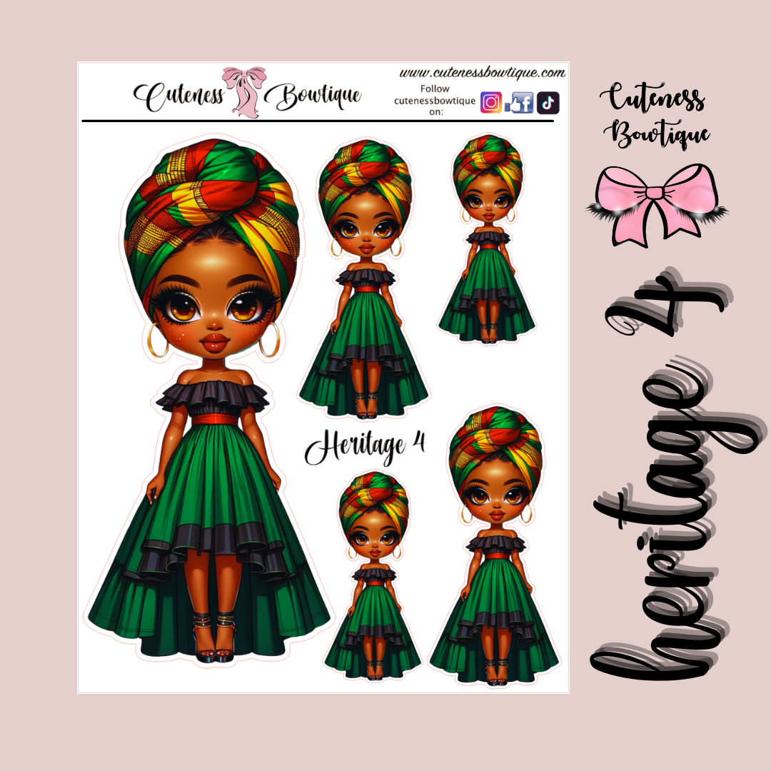 The Cuteness Doll Collection Sticker Sheet | Cuteness Planner Stickers for Agendas, Planners, Notebooks, Dividers | HERITAGE 1-4