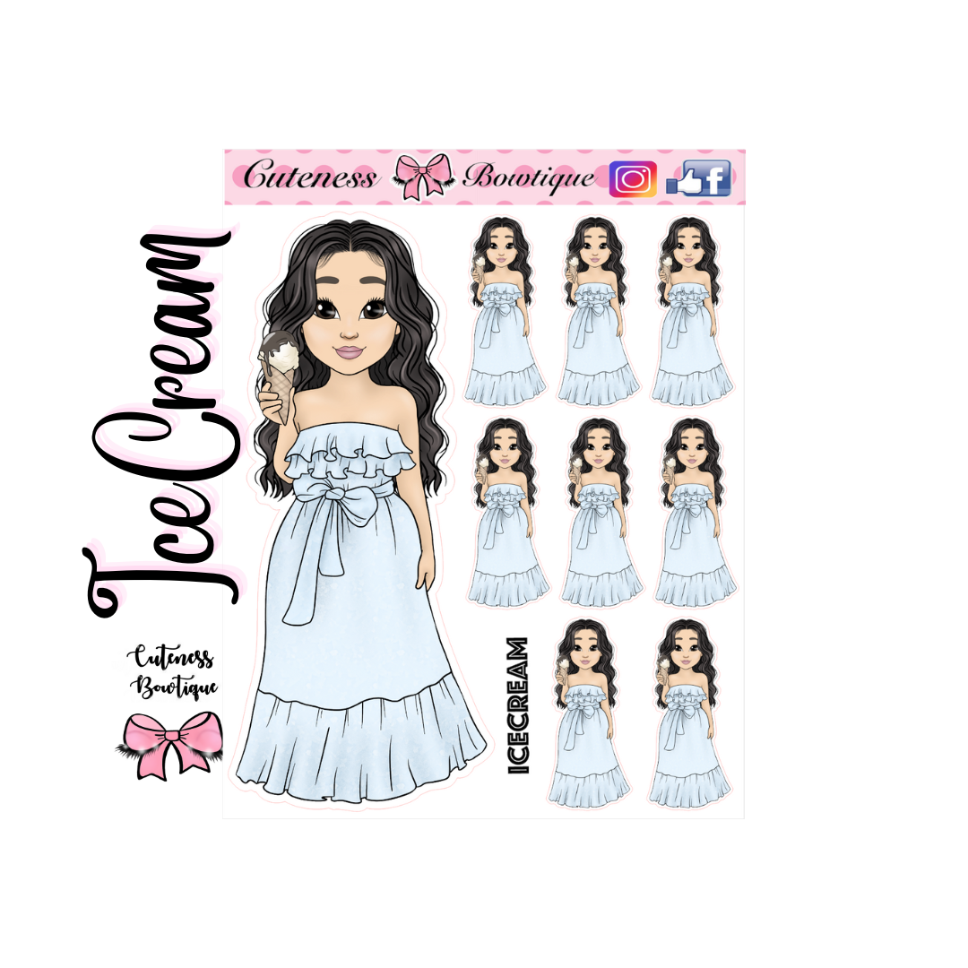 The Cutie Line Icon Sticker Sheet | Cuteness Planner Stickers for Agendas, Planners, Notebooks, Dividers | CUTIE PIE ICE CREAM