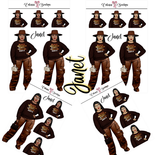 The CUSTOM Cuteness Doll Collection Sticker Sheet | Cuteness Planner Stickers for Agendas, Planners, Notebooks, Dividers | JANET