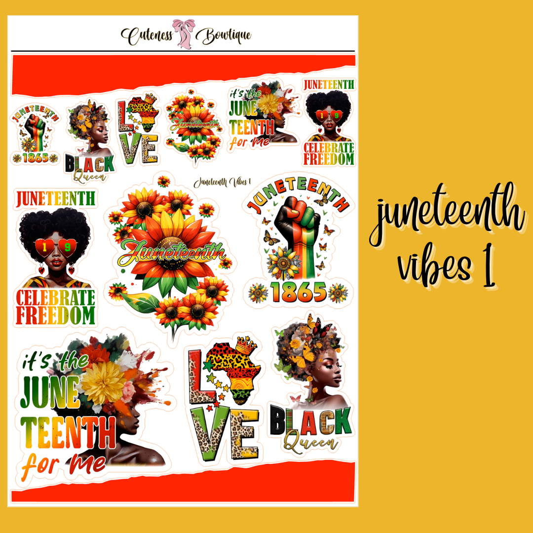 The Cuteness Journaling Sticker Sheet | Cuteness Planner Stickers for Agendas, Planners, Notebooks, Dividers | JUNETEENTH VIBES