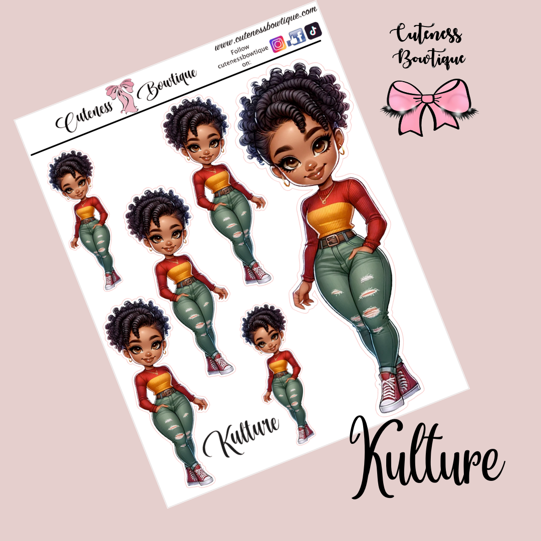 The Cuteness Doll Collection Sticker Sheet | Cuteness Planner Stickers for Agendas, Planners, Notebooks, Dividers | KULTURE & KULTRIE