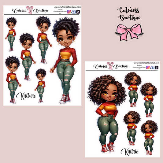 The Cuteness Doll Collection Sticker Sheet | Cuteness Planner Stickers for Agendas, Planners, Notebooks, Dividers | KULTURE & KULTRIE