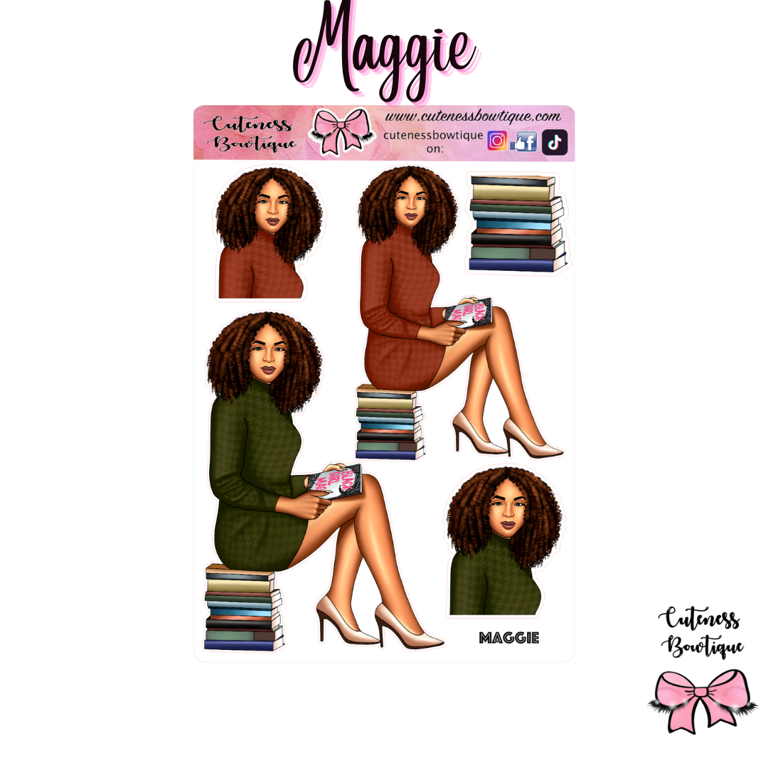 The Cuteness Doll Collection Sticker Sheet | Cuteness Planner Stickers for Agendas, Planners, Notebooks, Dividers | MAGGIE