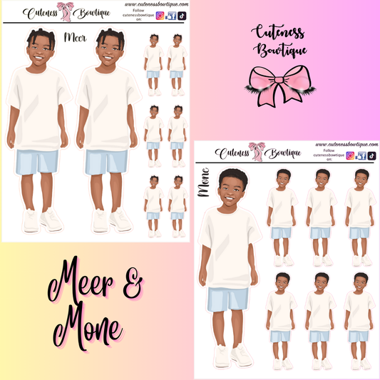 The Cuteness Doll Collection Sticker Sheet | Cuteness Planner Stickers for Agendas, Planners, Notebooks, Dividers | MEER & MONE BLUE