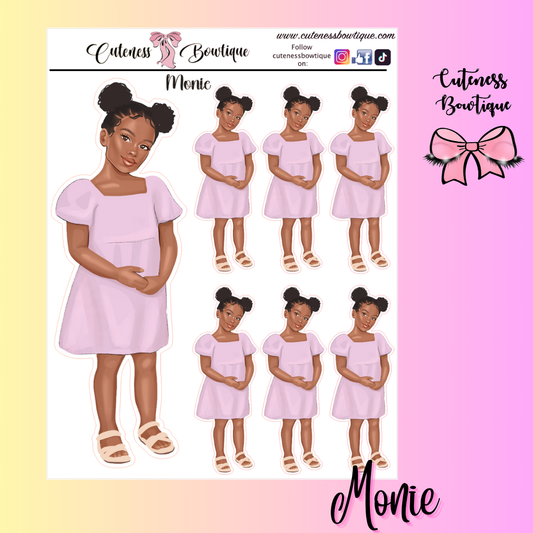 The Cuteness Doll Collection Sticker Sheet | Cuteness Planner Stickers for Agendas, Planners, Notebooks, Dividers | MONIE PINK