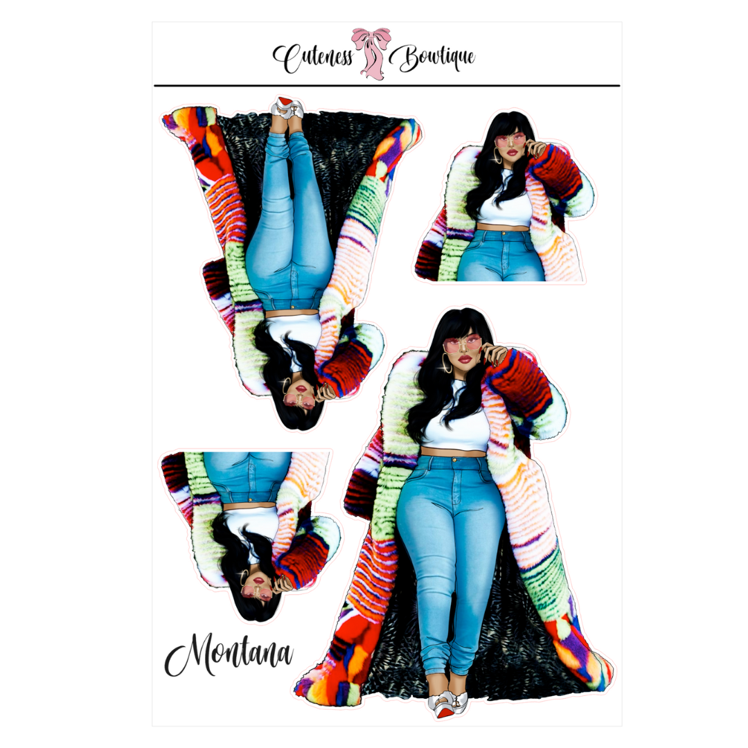 The CUSTOM Cuteness Doll Collection Sticker Sheet | Cuteness Planner Stickers for Agendas, Planners, Notebooks, Dividers | MONTANA