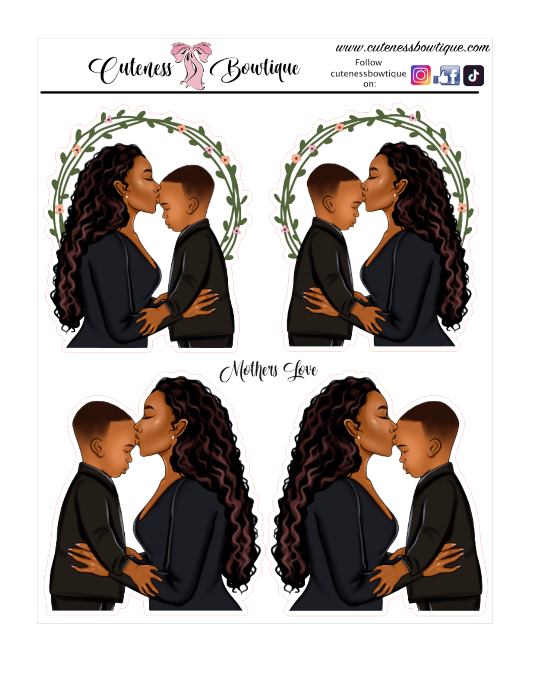 The Cuteness Doll Collection Sticker Sheet | Cuteness Planner Stickers for Agendas, Planners, Notebooks, Dividers | MOTHERS LOVE BOY