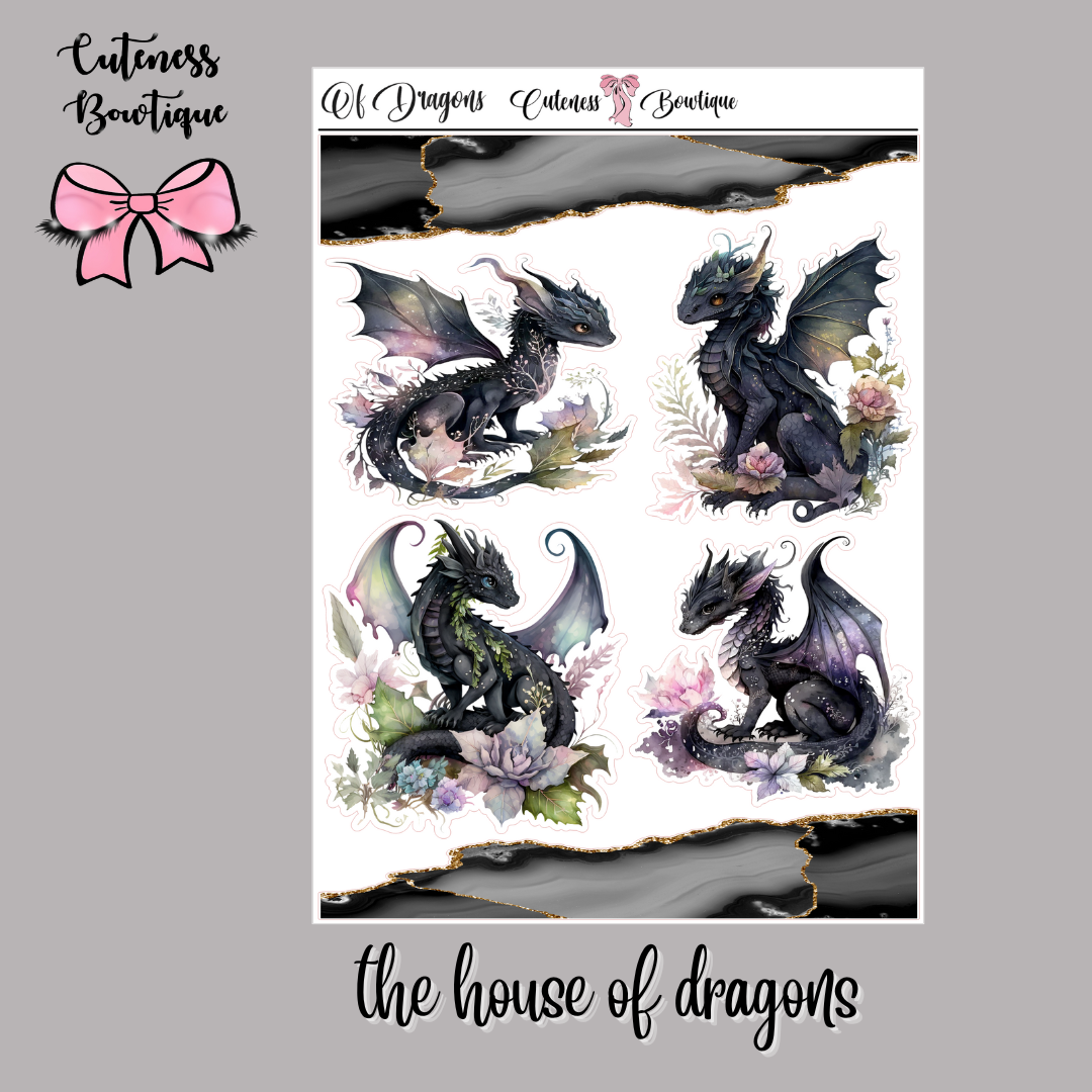 The Cuteness Journaling Sticker Sheet | Cuteness Planner Stickers for Agendas, Planners, Notebooks, Dividers | THE HOUSE OF DRAGONS