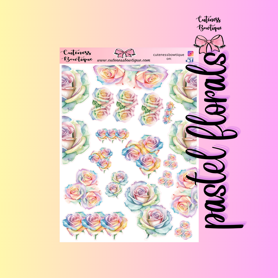 The Cuteness Journaling  Sticker Sheet | Cuteness Planner Stickers for Agendas, Planners, Notebooks, Dividers | PASTEL FLORALS