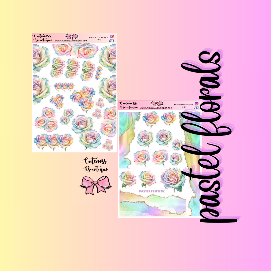 The Cuteness Journaling  Sticker Sheet | Cuteness Planner Stickers for Agendas, Planners, Notebooks, Dividers | PASTEL FLORALS