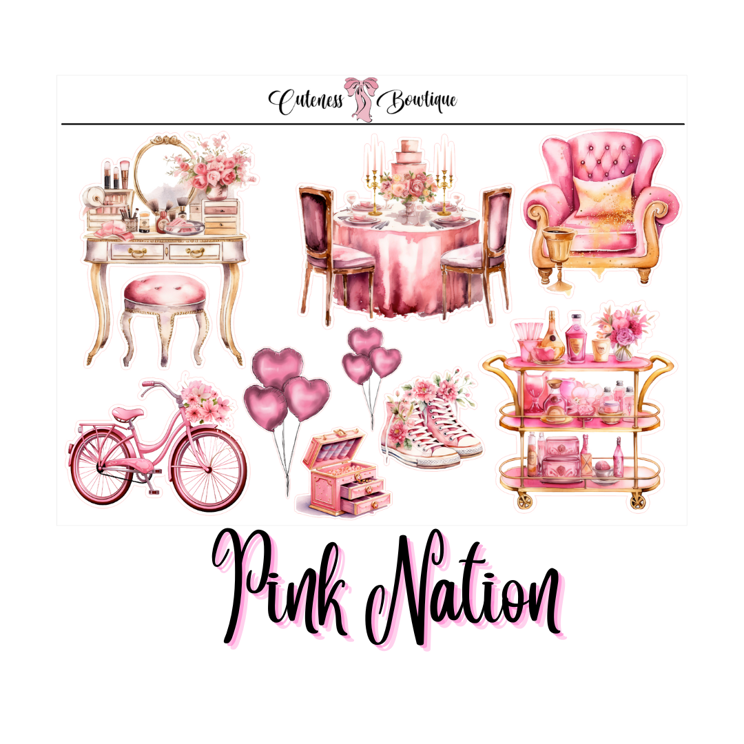 The Cuteness Journaling Sticker Sheet | Cuteness Planner Stickers for Agendas, Planners, Notebooks, Dividers | PINK NATION