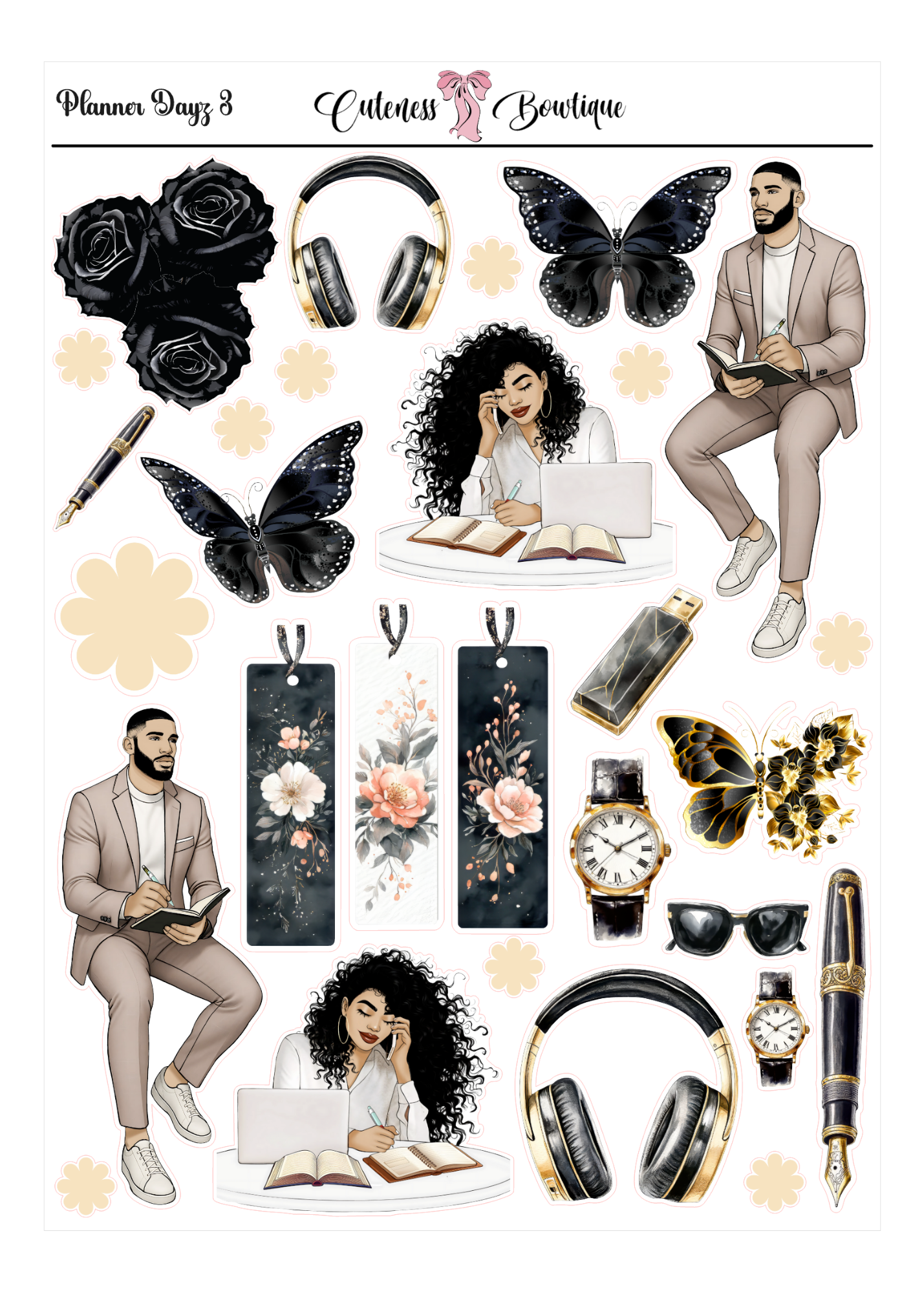 The Cuteness Journaling Sticker Sheet | Cuteness Planner Stickers for Agendas, Planners, Notebooks, Dividers | PLANNER DAZE COLLECTION